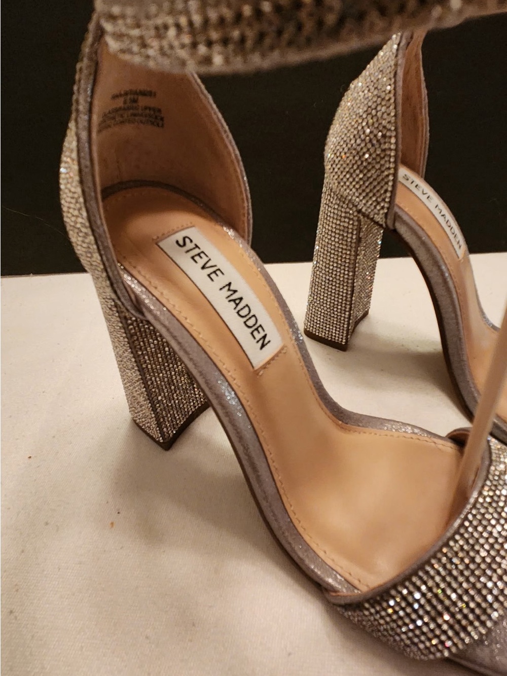 Steve Madden Silver Crystal Block Heel Sandals